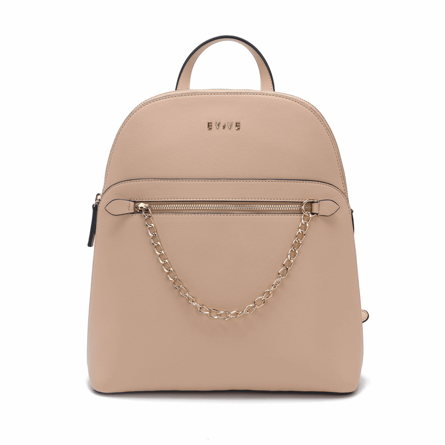 Eleganter Lederrucksack mit Kettendetail, modischer Tagesrucksack