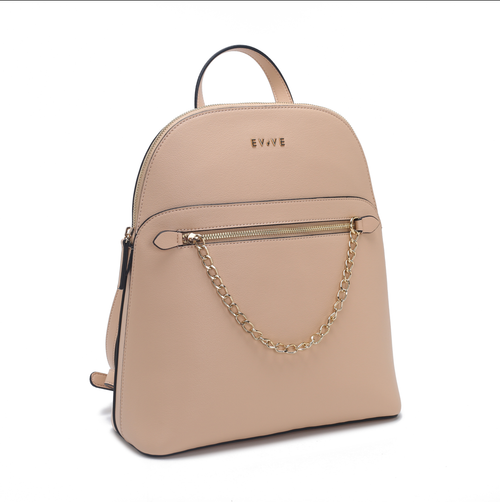 Chic Leather Backpack with Chain Detail, Fashion Daily Backpack