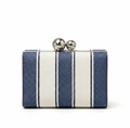 'Regatta' Striped Box Clutch | Premium Navy & Cream Canvas | Architectural Spherical Clasp Evening Bag