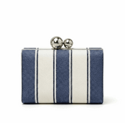 'Regatta' Striped Box Clutch | Premium Navy & Cream Canvas | Architectural Spherical Clasp Evening Bag