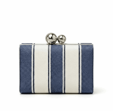 Clutch 'Regatta' Gestreift | Hochwertiges Marineblau & Cremefarbenes Canvas | Abendtasche mit Architektonischem Kugelverschluss