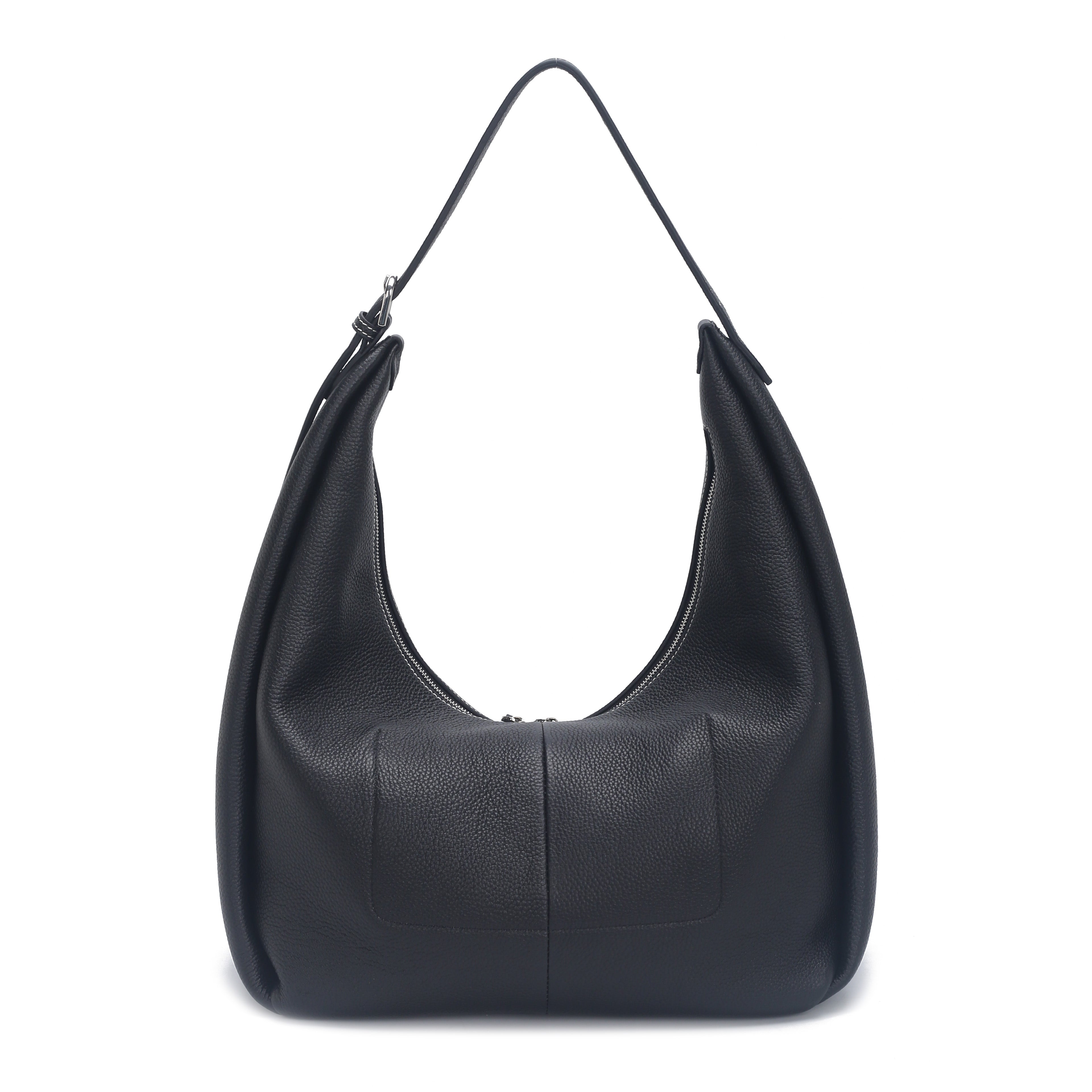 Black Pebbled Faux Leather Soft Hobo Shoulder Bag, Bulk Wholesale for Fashion Retail Brands