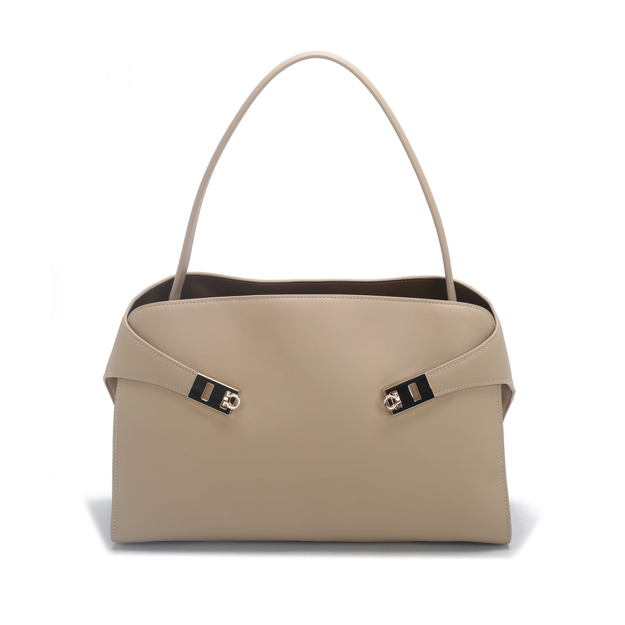 Architektonische „Unity“-Handtasche mit Griff oben | Glattes Premium-Kalbsleder