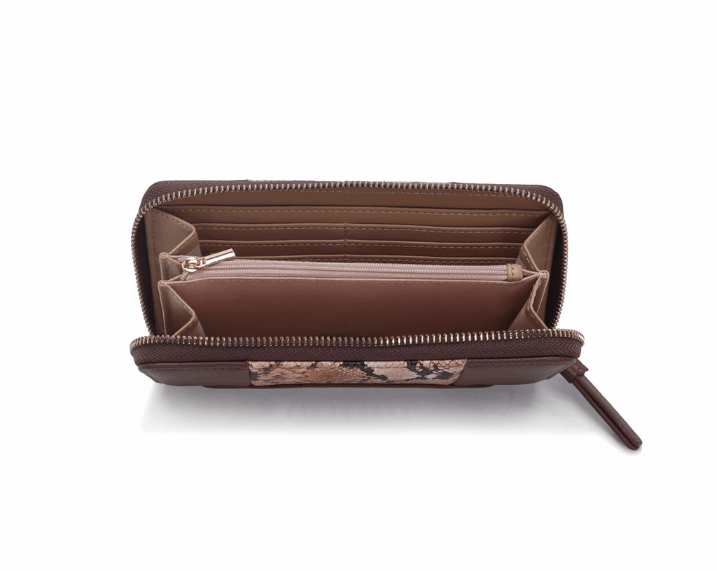 Snake-Pattern Leather Zip-Around Long Wallet, RFID Blocking