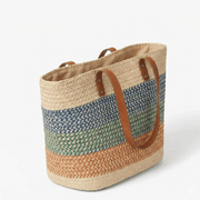 'Horizon' Artisan Woven Beach Tote | Multi-Color Gradient Straw Weave | High-Capacity Summer Shopper with Reinforced Saffiano-Texture Handles