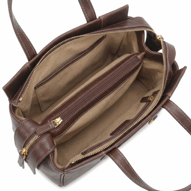 Architectural 'V-Fold' Satchel | Cognac Calfskin & Jewelry Hardware