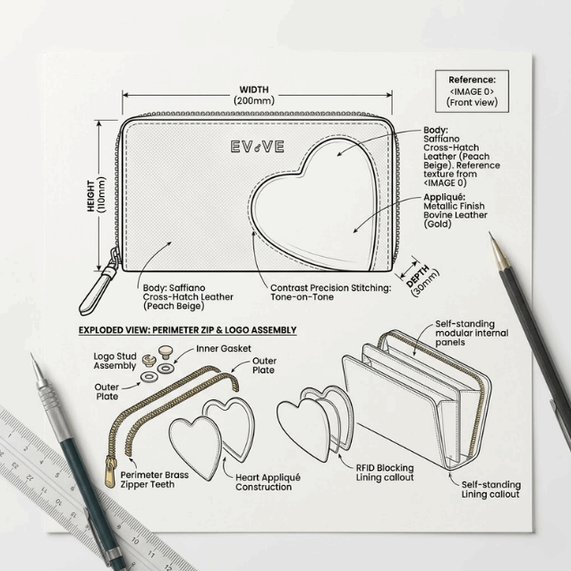 Romantic 'Heart-Bond' Continental Zip Wallet | Premium Pebbled Leather