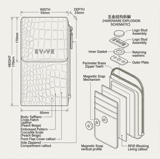 Elite 'Croc-Lux' Phone Wallet | Premium Embossed Leather | Integrated Zippered Organizer