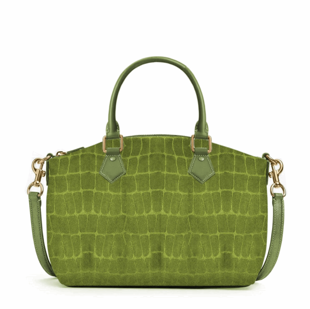 'Eden' Croco-Embossed Trapeze Satchel | Premium Suede-Finish Leather | Multi-Way Crossbody Conversion