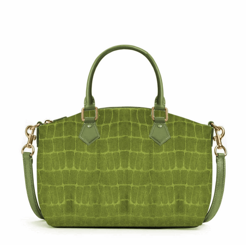 'Eden' Croco-Embossed Trapeze Satchel | Premium Suede-Finish Leather | Multi-Way Crossbody Conversion