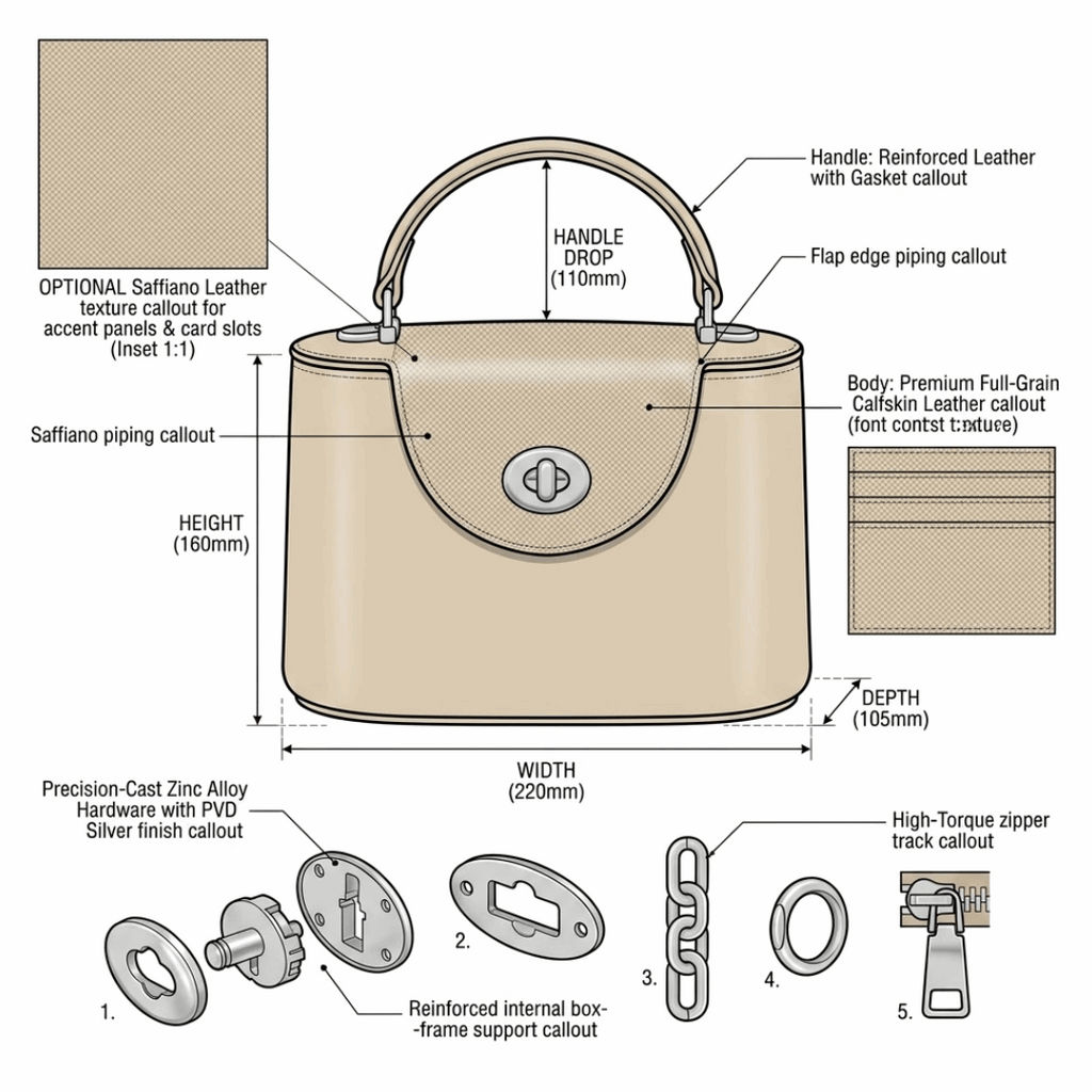 'Grace' Mini Vanity Handbag | High-Gloss Patent Vegan Leather | Signature Turn-Lock Top-Handle Bag