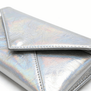 'Prism' Holographic Envelope Clutch | Metallic Iridescent Vegan Leather | Minimalist Slim Evening Handbag