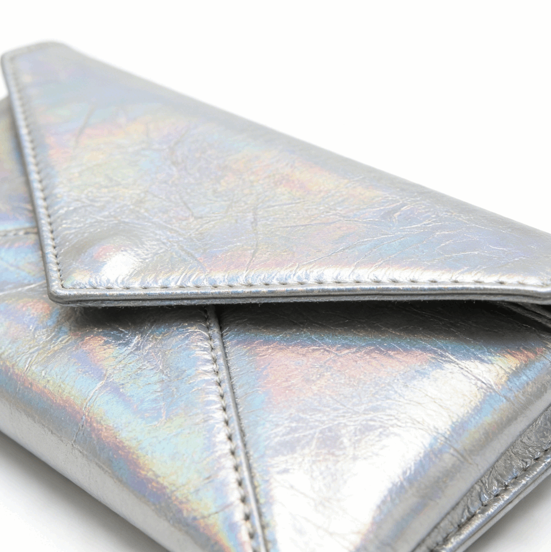 'Prism' Holographic Envelope Clutch | Metallic Iridescent Vegan Leather | Minimalist Slim Evening Handbag