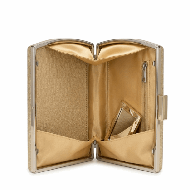 'Aura' Geometric Faceted Clutch | Premium Gold Shimmer Hard-Shell | Architectural Crystal-Cut Evening Bag