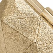 'Aura' Geometric Faceted Clutch | Premium Gold Shimmer Hard-Shell | Architectural Crystal-Cut Evening Bag