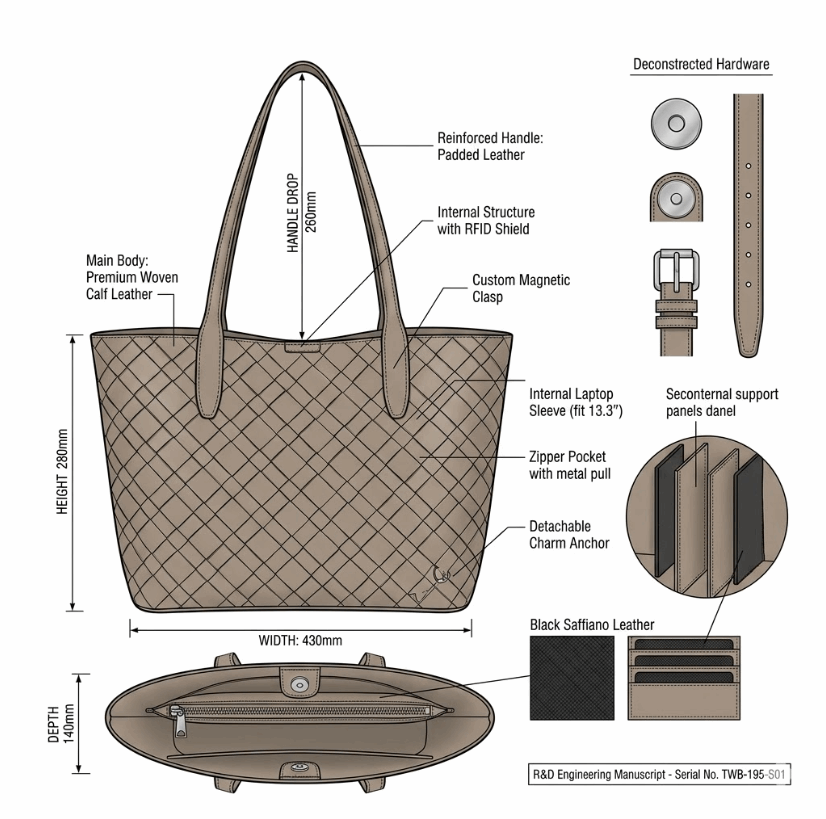 'Intrecciato' Artisan Tote | Premium Hand-Woven Vegan Leather | Minimalist Large-Capacity Professional Carryall