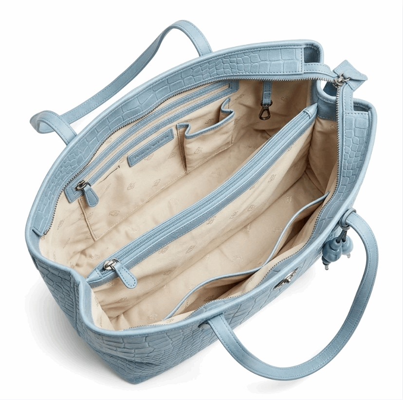 'Azure' Embossed Tote | Premium Crocodile-Pattern Vegan Leather | Sophisticated Professional Carryall with Artisan Charm Detail