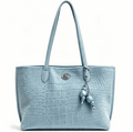 'Azure' Embossed Tote | Premium Crocodile-Pattern Vegan Leather | Sophisticated Professional Carryall with Artisan Charm Detail