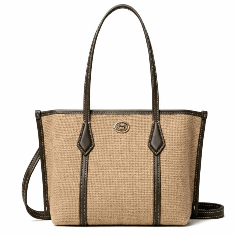 'Terra' Mixed-Media Tote | Premium Textured Canvas & Calf Leather Trim | Sophisticated Summer Professional Carryall with Artisan Contrast Stitching