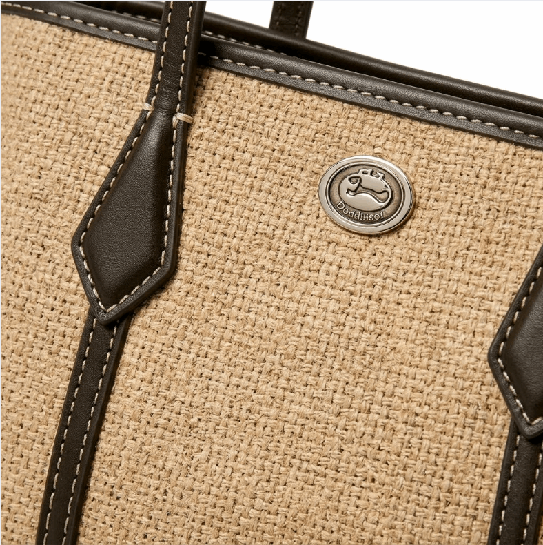 'Terra' Mixed-Media Tote | Premium Textured Canvas & Calf Leather Trim | Sophisticated Summer Professional Carryall with Artisan Contrast Stitching
