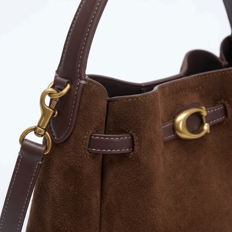 'Sienna' Heritage Bucket Bag | Premium Italian Suede & Smooth Calf Leather | Contemporary C-Link Hardware with Adjustable Multi-Carry Function