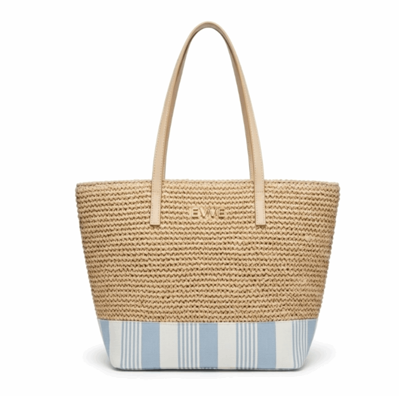 'Riviera' Artisan Beach Tote | Premium Hand-Woven Raffia & Nautical Striped Canvas | High-Capacity Summer Carryall with Reinforced Leather-Touch Handles