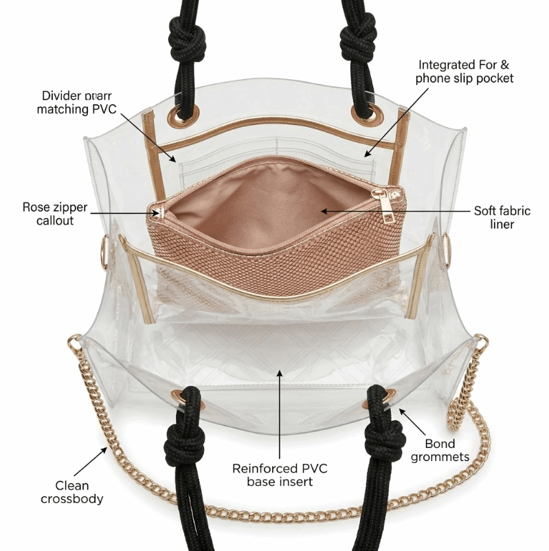 'Stellar' Luxe Transparent Tote | Premium UV-Resistant PVC & Metallic Mesh Interior | Sophisticated Beach-to-Bistro Carryall with Braided Rope Handles