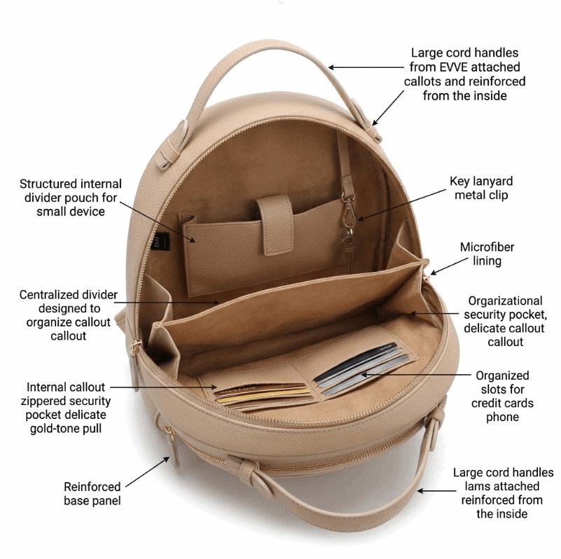 'Aura' Urban Commuter Backpack | Premium Pebbled Vegan Leather | Ergonomic Dome Silhouette with Signature Gold-Finish Branding