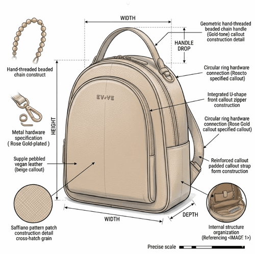 'Aura' Urban Commuter Backpack | Premium Pebbled Vegan Leather | Ergonomic Dome Silhouette with Signature Gold-Finish Branding