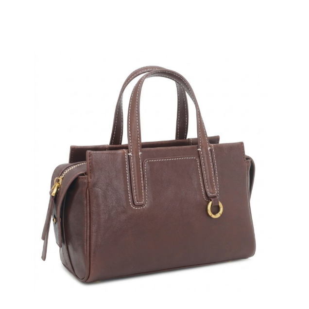 Architektonische „V-Fold“-Satchel | Cognacfarbenes Kalbsleder & Schmuckbeschläge