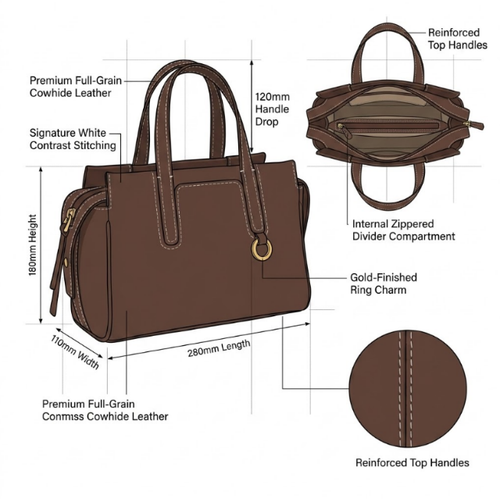 Architectural 'V-Fold' Satchel | Cognac Calfskin & Jewelry Hardware