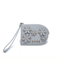Petal-Bloom Wristlet Clutch | Pearl-Accented Floral Appliqué | Premium Pebbled Leather