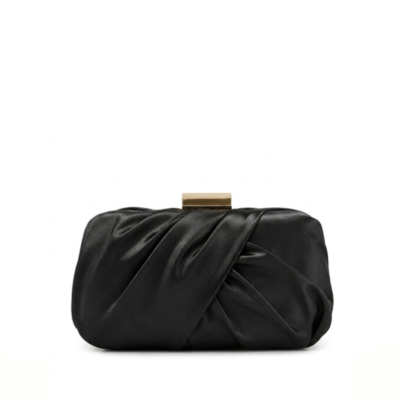 Clutch „Nocturne“ aus plissiertem Satin | Seiden-Lüstergewebe in Premiumqualität | Elegante Abendtasche mit geknotetem Overlay