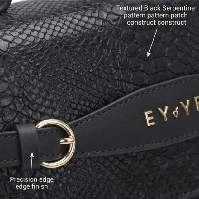 'Onyx Serpentine' Exotic Embossed Top-Handle Bag | Premium Vegan Leather with Snakeskin Texture & Signature Gold-Tone C-Clasp Belted Accent