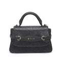 'Onyx Serpentine' Exotic Embossed Top-Handle Bag | Premium Vegan Leather with Snakeskin Texture & Signature Gold-Tone C-Clasp Belted Accent