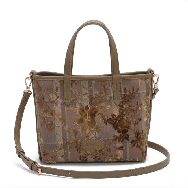 'Velvet Harvest' Artisan Tote Bag | Premium Tapestry Fabric with Sculpted Velvet Floral Overlay & Contrast Plaid Backing | Adjustable Crossbody Option