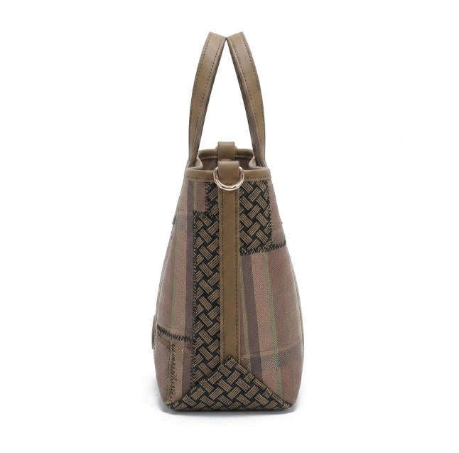 'Velvet Harvest' Artisan Tote Bag | Premium Tapestry Fabric with Sculpted Velvet Floral Overlay & Contrast Plaid Backing | Adjustable Crossbody Option