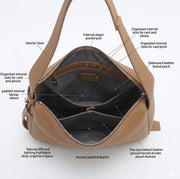 'Kensington' Classic Pebble-Grain Calfskin Hobo | Premium Tan Genuine Leather | Secure Dual-Compartment Tech Shoulder Bag with Adjustable Crossbody Option