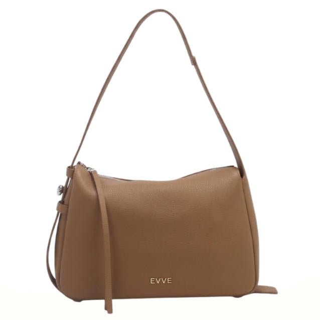 'Kensington' Classic Pebble-Grain Calfskin Hobo | Premium Tan Genuine Leather | Secure Dual-Compartment Tech Shoulder Bag with Adjustable Crossbody Option