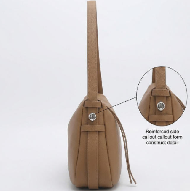 'Kensington' Classic Pebble-Grain Calfskin Hobo | Premium Tan Genuine Leather | Secure Dual-Compartment Tech Shoulder Bag with Adjustable Crossbody Option