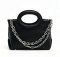 Genuine Leather Mini Tote Bag with Double Chain Strap, Bubble Textured Top Handle Handbag, OEM/ODM Customizable for Women