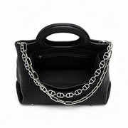 Genuine Leather Mini Tote Bag with Double Chain Strap, Bubble Textured Top Handle Handbag, OEM/ODM Customizable for Women