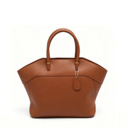 Elegant Genuine Leather Satchel Bag, Classic Top-Handle Tote with Gold-Tone Lock & Detachable Crossbody Strap for Women