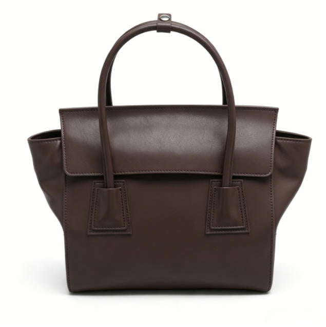 Minimalist Dark Brown Genuine Leather Tote Bag, Structured Flap Top-Handle Handbag for Work & Daily Commute