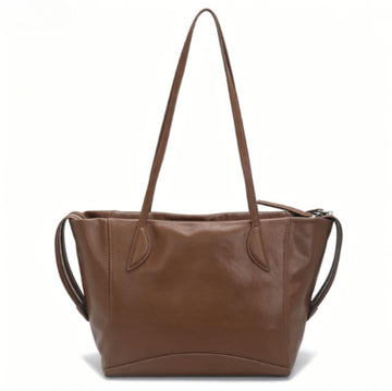 Soft Brown Genuine Leather Expandable Tote Bag, Everyday Shoulder Tote with Adjustable Side Zippers for Work & Travel
