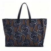 Printed Fabric & Leather Tote Bag, Women's Large Floral Paisley Shoulder Tote with Genuine Leather Handles, OEM/ODM Customizable