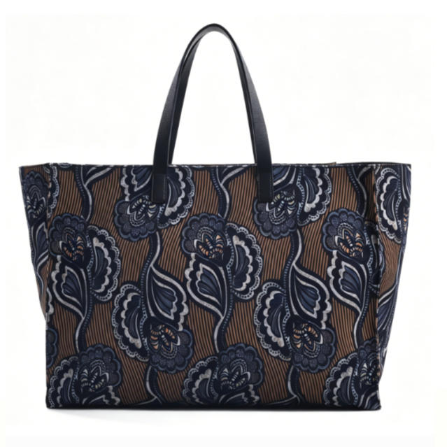 Printed Fabric & Leather Tote Bag, Women's Large Floral Paisley Shoulder Tote with Genuine Leather Handles, OEM/ODM Customizable