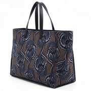 Printed Fabric & Leather Tote Bag, Women's Large Floral Paisley Shoulder Tote with Genuine Leather Handles, OEM/ODM Customizable