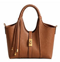 'Aura' Sculpted Hobo Tote | Premium Pebbled Grain Leather | Artisan Braided Handle Carryall with Vertical Tonal Piping