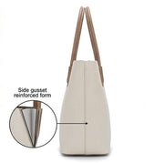 'Elysian' Minimalist Structured Tote | Premium Woven-Texture Genuine Leather | Architectural Curved-Top Design with Contrast Tan Detailing